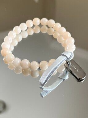 Rustic Cuff Creamy Natural Stone Beaded Stretch Bracelet
